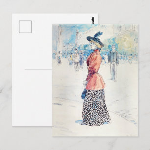 Chic Belle Epoque  French Woman in Red Jacket Art Postcard