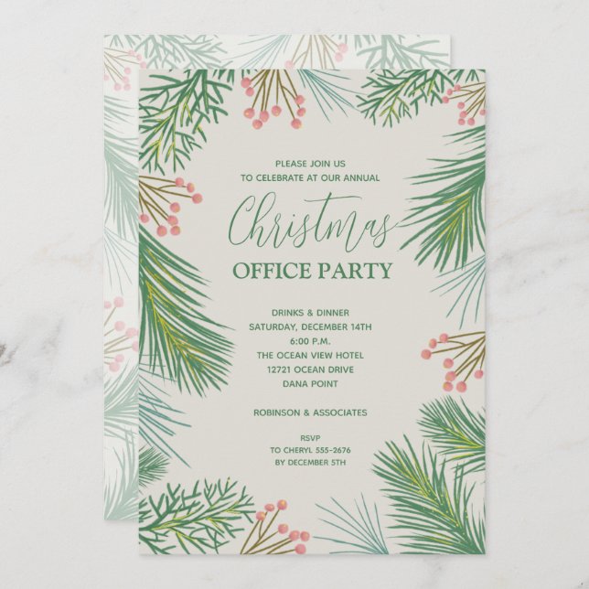 Chic Berries and Pines Christmas Party Invitations (Front/Back)
