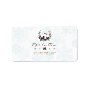 Chic Berries Bullfinch Winter Wreath Wedding Label