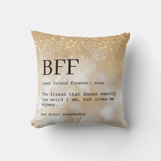 Chic Best Friend Definition Gold Glitter Cushion (Front)