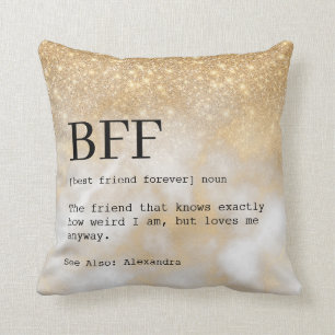 Chic Best Friend Definition Gold Glitter Cushion