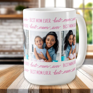 Chic Best MOM Ever Customised Pink 4 Photo Collage Coffee Mug