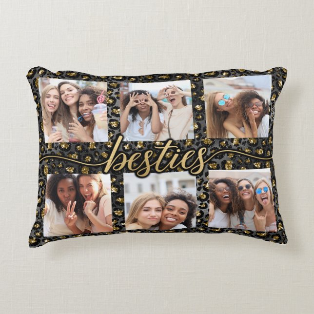 Chic Besties BFF Best Friends Photo Collage Decorative Cushion (Front)
