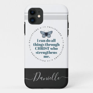 Chic Bible Verse Philippians Blue Butterfly Name iPhone 11 Case