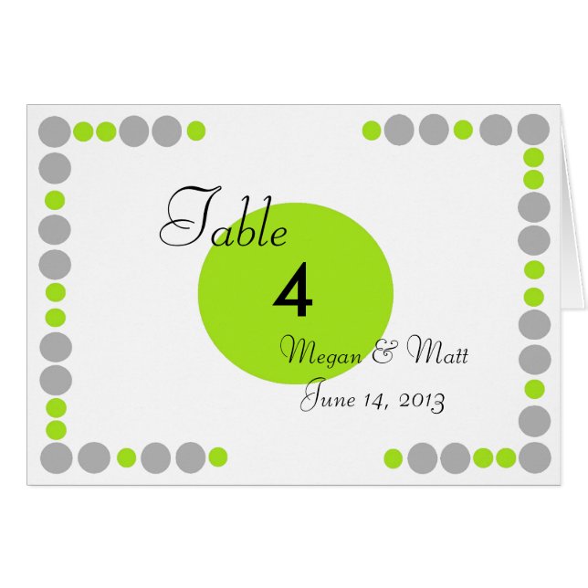 Chic Bird Silhouette & Dots Table Number in Lime (Front Horizontal)
