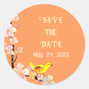 Chic Bird Wedding Save the Date Classic Round Sticker