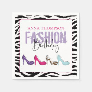 Chic Birthday Animal Print High Heel Shoes Napkin