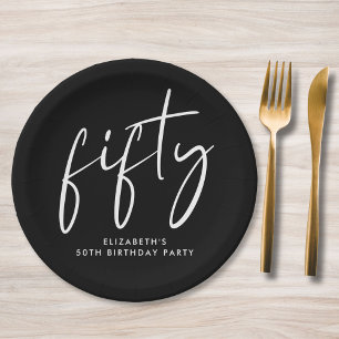 Chic Black 50th Birthday Party Paper Plate