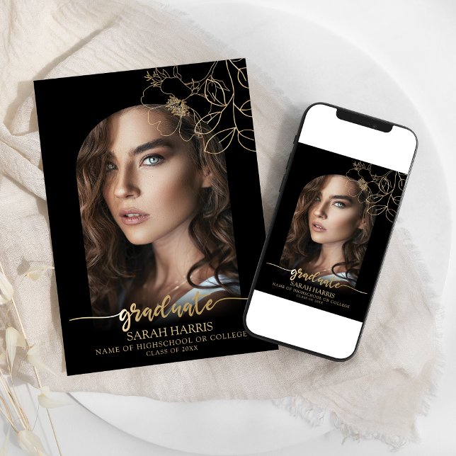 Chic Black And Gold | Arch Photo Graduation Announcement (Creator Uploaded)