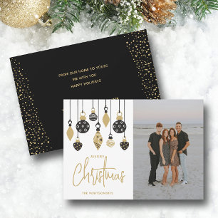 Chic Black and Gold Christmas Tree Ornaments Holiday Card