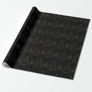 Chic Black and Gold Christmas Tree Wrapping Paper
