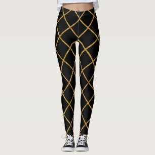 Chic Black and Gold Diamond Pattern Leggings