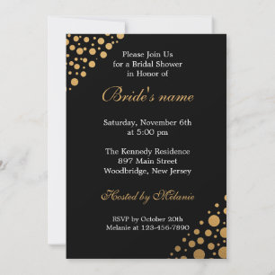 Chic Black And Gold Dots Bridal Shower Invitation