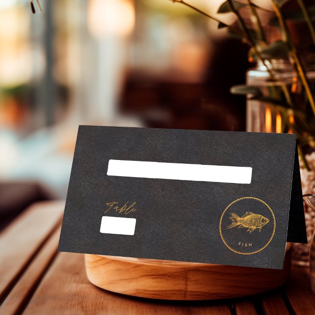 Chic Black and Gold Fish Wedding Food Choice Place Card (Creator Uploaded)