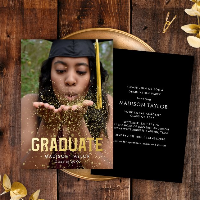 Chic Black and Gold Foil Photo Graduation Party (Creator Uploaded)