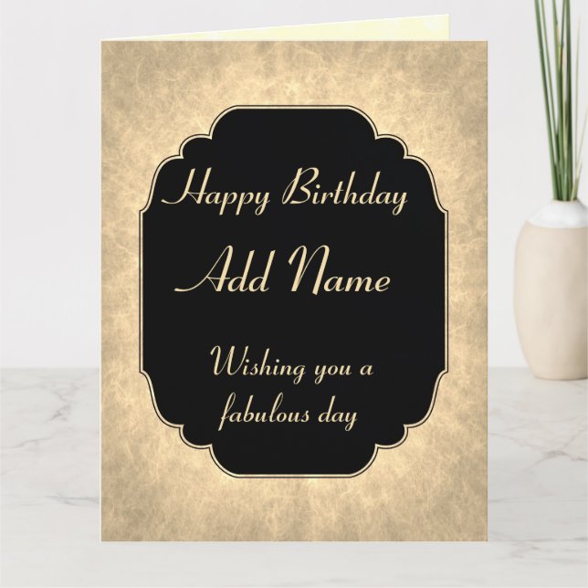 Chic black and gold modern Birthday Add Name Card (Front)