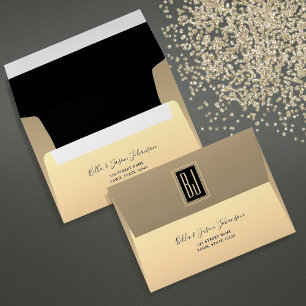 Chic Black and Gold Monogram Wedding Envelope