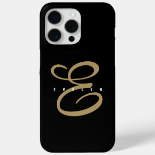 Chic Black and Gold Script Monogram iPhone 15 Pro Max Case