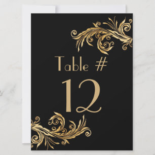 Chic Black and Gold Tone Wedding Table Number