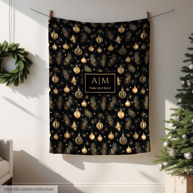 Chic black and gold watercolor modern holiday fleece blanket (Chic black and gold watercolor modern holiday Fleece Blanket )