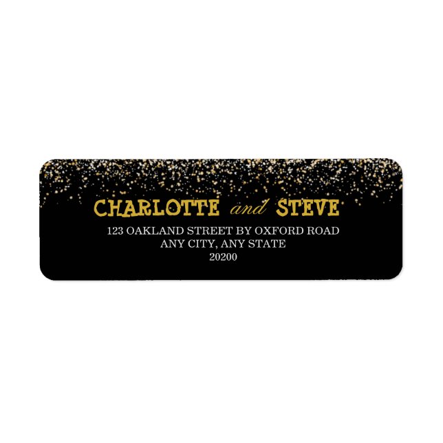 Chic Black and Gold Wedding Return Address  Label (Front)