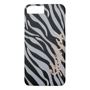 Chic black and grey zebra print monogram iPhone 8 plus/7 plus case
