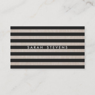 Chic Black and Linen Striped Modern Salon & Spa Business Card