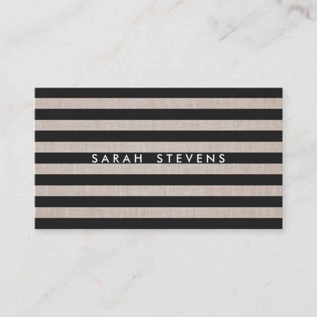 Chic Black and Linen Striped Modern Salon & Spa Business Card (Front)