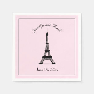 Chic Black and Pink French Eiffel Tower Wedding Napkin