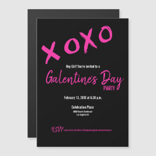 Chic Black and Pink Galentine's Party XOXO Stylish Magnetic Invitation