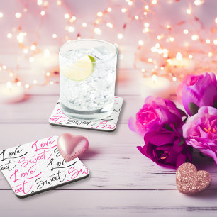 Chic Black and Pink Love and Sweet Pattern Coaster