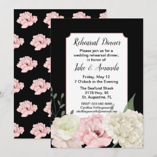 Chic Black and Pink Wedding Rehearsal Dinner Invitation