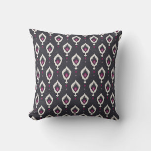 Chic black and purple ikat tribal patterns cushion