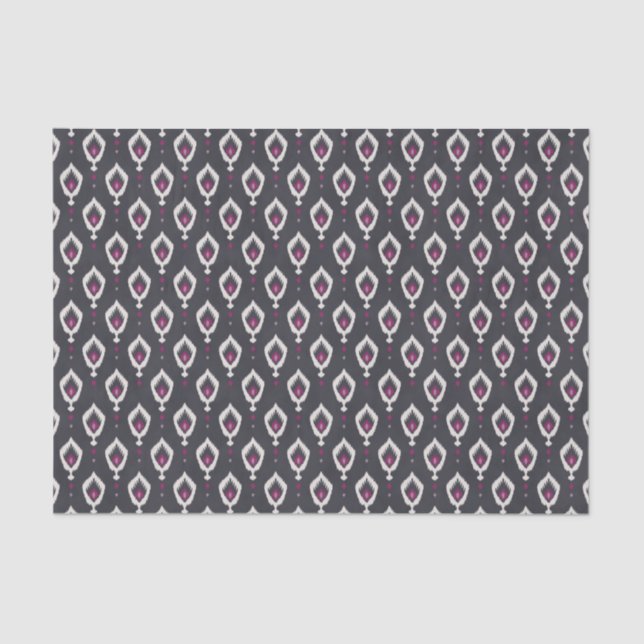 Chic black and purple ikat tribal patterns tissue paper (Front)
