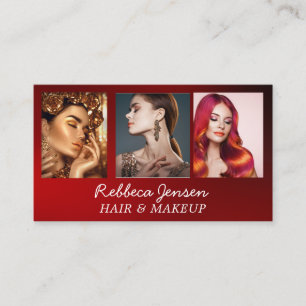 Chic Black and Red 3 Photos Qr Code Beauty  Business Card