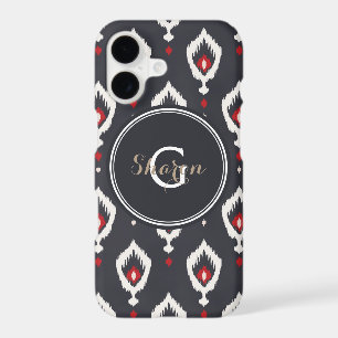 Chic black and red ikat tribal pattern monogram