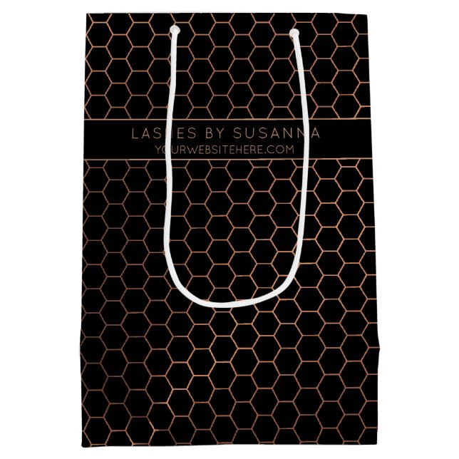 Chic Black and Rose Gold Geometric Medium Gift Bag (Back)