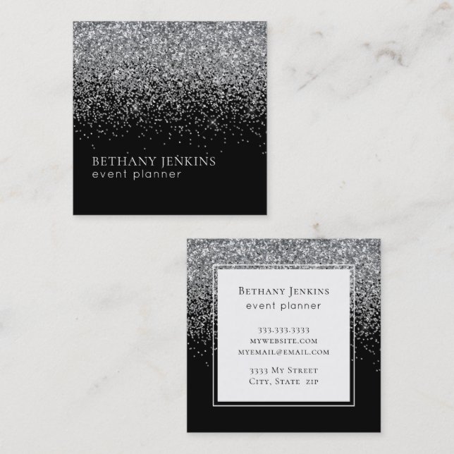 Chic Black and Silver Glitter Business Card (Front/Back)