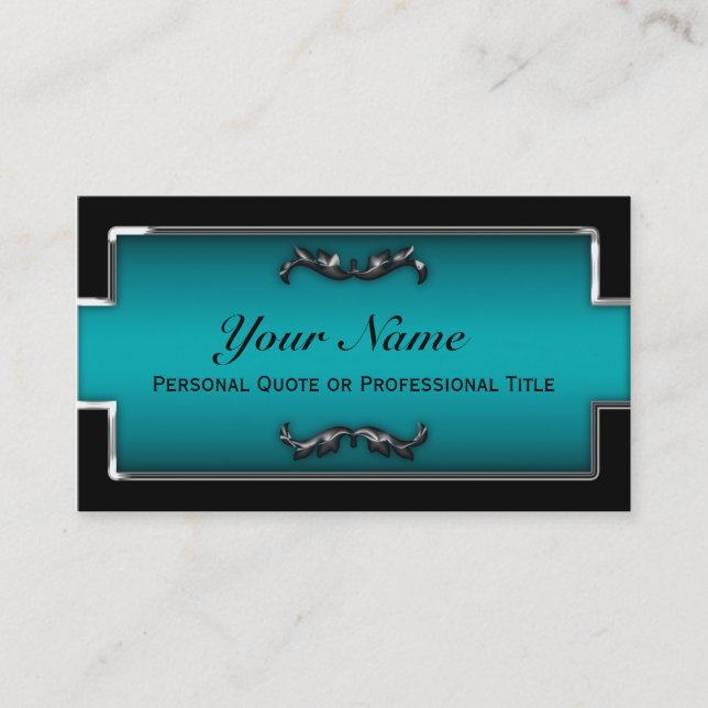 Chic Black and Teal Metallic Business Cards (Front)