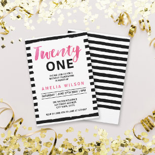 Chic Black and White 21st Birthday Invitation