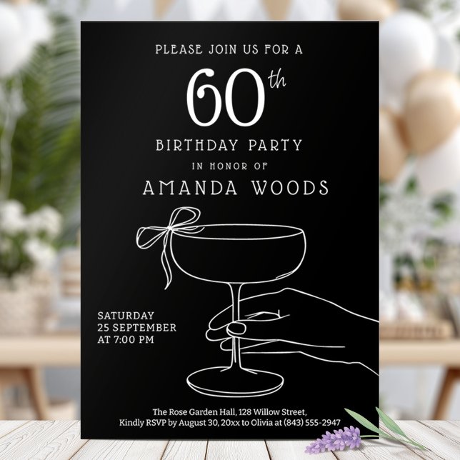 Chic Black and White 60th Birthday Celebration Invitation (Creator Uploaded)