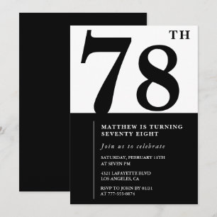 Chic Black and White 78th birthday invitation
