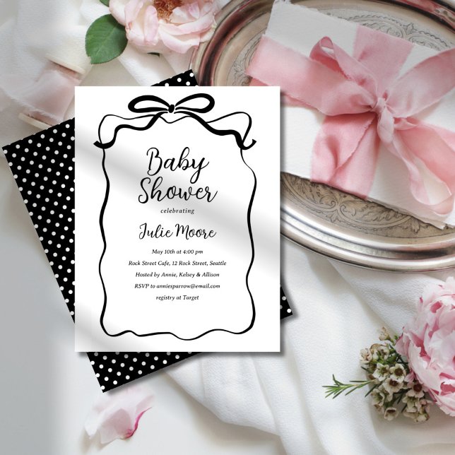Chic Black and White Bow Baby Shower Invitation (Creator Uploaded)
