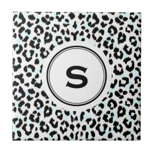 Chic black and white cheetah print monogram ceramic tile
