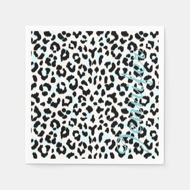 Chic black and white cheetah print monogram napkin (Front)