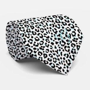 Chic black and white cheetah print monogram tie