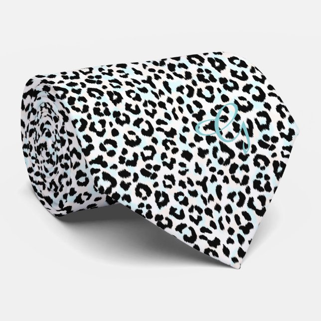 Chic black and white cheetah print monogram tie (Rolled)
