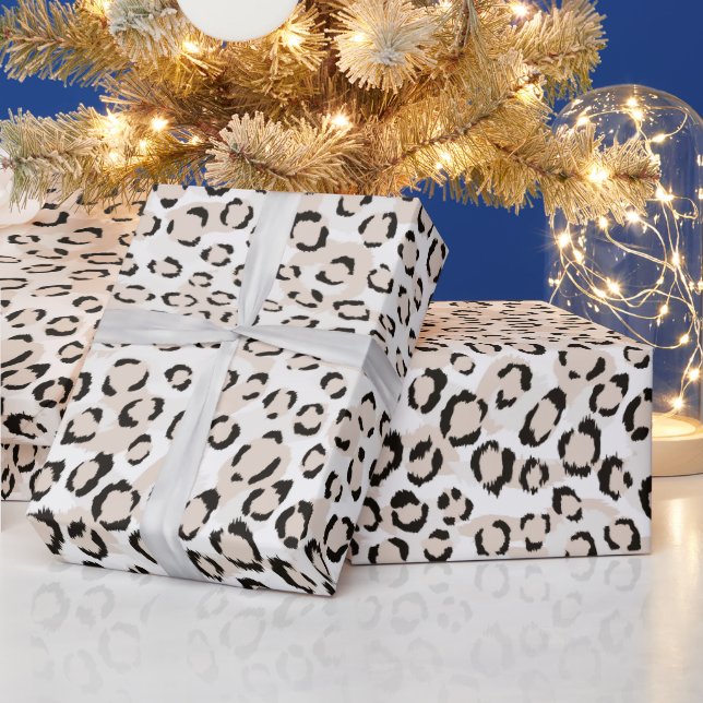 Chic black and white cheetah print monogram wrapping paper (Holidays)