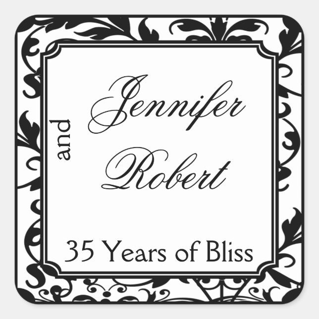 Chic Black and White Damask Envelope Seal (Front)