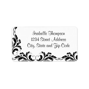 Chic Black and White Damask Flourish Border Label
